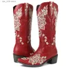 Neu gestapelte Bonjomarisa Blumenabsatz Cowboy Western kniehohe Stiefel für Frauen 2024 Stickerei Retro Casual Autumn Schuhe T230824 A305D