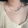 Chaînes rétro style chinois glaçure jade cristal collier de perles naturelles chaîne de clavicule