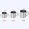 Muggar Bekväma Handle Silver Cups Dubbel vägg Rostfritt stål Portable Coffee Tumbler Tea Cup för resor 220 ml 300 ml 400 ml