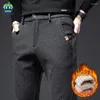 Pantaloni da uomo OUSSYU Abbigliamento di marca Pantaloni invernali in pile caldi Uomo Cotone Velluto elasticizzato Business Nero Grigio Spessore Lavoro Casual Maschio