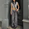 Chłopak dżinsów damskich dla kobiet streetwear retro o niskim wzniesieniu dżinsów spodni gwiazda nadruk duża kieszeń prosta kobieta