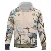 Hoodies masculinos outono e inverno homens mulheres suéteres flor pássaro plantas ilustração 3d impressão hoodie meninos meninas moda pullovers