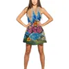 Casual Dresses American-stil handmålad oljemålning blommor och växter drömmer kvinnors ärmlös kjol avancerad smal rak
