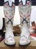 Women BONJOMARISA Embroidery Floral Brand Cowboy Western For Slip On Mid Calf Boots Casual Design Shoes Woman T230824 385