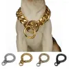 Coleiras de cachorro Coleira de metal P Corrente Ouro Aço Inoxidável Pet Colar 19mm Largura Forte Grande Pitdog