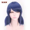 Parrucche Cosplay XCJLW LB Parrucche Peluca Marinette Ragazze Donne Cosplay Doppia coda di cavallo Trecce Capelli corti e lisci blu 230824