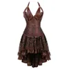 Steampunk-Bustier-Korsettkleid in Übergröße, schwarz, braun, Reißverschluss, schwarzes Kunstlederkorsett mit Rock, Gothic-Punk, Burlesque-Pirat254J