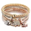 3 Peças / conjunto Liga Elástica Strass Charme Pulseira Designer Moda Círculo Notas Padrão de Árvore Pulseira Jóias de Luxo Senhora Prata Senhoras Pulseira de Ouro Rosa