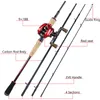 Combo Sougayilang Fishing Rod Reel Combo 2,1m2.4m 4Section Fiber de carbono Haste de pesca com 9+1BB 8: 1 Baitcasting Reel Pesca