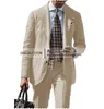 Men's Suits Blazers Linen Men Smart Causal Regular Fit 2 Pieces Male Elegant Blazer Sets Coat Clothing Split Pants Latest Design For 230824
