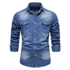 Casual overhemden voor heren Aankomst denim overhemd Klassieke stijl Heren blauw Jean met lange mouwen voor heren