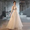 Vêtements ethniques Femmes Élégantes À Manches Courtes Banquet Robe De Soirée Champagne Fée Tulle Robe De Soirée