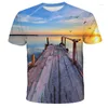 T-shirts pour hommes 2023 Hommes Littérature Art Simple 3D Paysage Coucher de soleil Casual Graphique Femmes T-shirt imprimé Lovers Tee Personnalité Tops