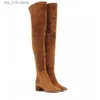 Faux mid-hiel herfst teen vrouwen rond over de knie winterzijde ritssluiting pluche bota's mujer klassiekers suède dij high laarzen t230824 795