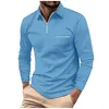 Automne hommes fermeture éclair manches longues revers Polo solide haut décontracté vêtements réunion d'affaires loisirs hommes Polo toute saison HKD230825