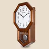 Wall Clocks Hourly Chime Clock Quality Wooden Case Octagonal WithPendulum Battery Powered Classy Home Decor Office Decorative