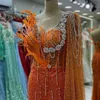 2023 sierpnia Aso Ebi Orange Mermaid Dress Pearls Crystals Evening Formalne przyjęcie Drugie przyjęcie urodzinowe suknie zaręczynowe sukienki szata de soiree ZJ717