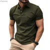 Nouveaux hommes solide mince ajustement à manches courtes polos avec poches pour hommes mode col de chemise hommes HKD230825