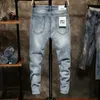 Jeans da uomo strappati da uomo Skinny azzurro High Street Style Elasticità maschile Slim Fit Pantaloni casual sfilacciati Pantaloni Biker 230824