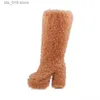 Knee Plush Women's Novelty High Round Toe Chunky Heels Platform Boots For Women Fashion Big Size Long Hair Botas Femininas T230824 21dbb