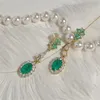 Backs Earrings Trendy Female Long Green Clip Yellow Gold Color For Women Luxury Zircon Stone Wedding Jewelry