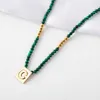 Chains Vintage Malachite Brass 26 Letters Gold-plated Beaded Necklace Women's Niche Design Light Luxury Versatile Collarbone Chain