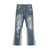 Mäns jeans high street retro bläck stänk lapptäcke rippade jeans flare byxor män och kvinnor raka avslappnade överdimensionerade lösa denimbyxor 230825