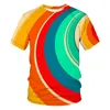 Men's T Shirts Summer Fashion Fringe Curve Circumgyration T-shirt Personality Trend Hip Hop Printed Round Neck Streetwear Short Sleeve