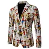 Męskie garnitury Blazery 2024 African Style Linen Men Blazer Slim Fit Charter Wzór drukowaną kurtkę dla mężczyzn Projekty mody Mężczyźni Blazery męskie płaszcz 230824