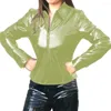 Giacche da donna Cappotto in PVC a maniche lunghe con colletto rovesciato effetto bagnato Cappotto punk con cerniera frontale Giacca in ecopelle lucida Top da donna per uomo lucido