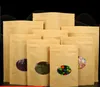 50Pcs/lot Oval Kraft Paper Bag Gifts Wrap Window Zip lock Empty Dried Food Fruit Tea Gift package Self Sealing Zipper Stand up Bags W23-261