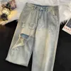 1977 bordado lavado velho jeans primavera e outono solto tubo reto americano high street calças compridas roupas masculinas