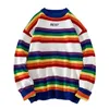 Pulls pour hommes Mens Color-Block Stripe Vintage Pull tricoté à manches longues à col rond Pull Jumper