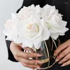 Fleurs décoratives 4 pièces hydratant Curle bord Rose vraie touche artificielle mariage bouquet de mariée fleur maison fête événement décor Roses
