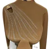 Kobiety swetry jesienne zimowe swetra moda szczupła żelazna wiertło wydrążone na pół -golf -dzianinową koszulę bazową w środku
