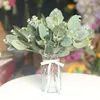 Flores decorativas 5 peças eucalipto folhas ramo ramo artificial plantas de plástico hastes verdes guirlanda casamento falso decoração de bolo falso