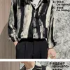 Men's Tracksuits 2023 Men Spring Summer 2 Piece Sets Tie-dyed Bow Shirt Loose Pants Ice Silk Long-sleeved Oversize Suits F28
