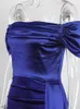 Urban Sexy Dresses Off Shoulder Ruched Stretch Satin Bridesmaids Dress Front Split Floor Length Bodycon Evening Night Formal Gown 230825