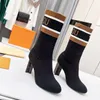 Designer Boot Women Silhouette Boots Ankle Martin Boots Winter Stretch Fabric Bootie Warn Botas High Heel Print Flower Heels Ladies Casual Shoes 02