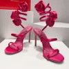 Rene Caovilla Sandal Fuchsia Flower Swedding Sweed Smake Snake Strass Stiletto Sandals Rene 95 мм вечерние туфли женская лодыжка