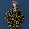 Dames trenchcoats Sumflower patroon dames zachte jas winterrits fleece jas uitloper met zakken Koreaanse mode oversized warm