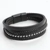 Bangle Leather Stainless Steel Fashion Men's Style Bracelet Simple Riveted Jewelry Accessories.