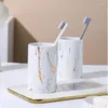 Badtillbehör Set 4st Ceramic Marble Badrum Fyra delar Vit Tandbrush Cup Emulsion Bottle Soap Box Wash Accessories