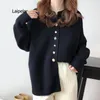 Cardigan à capuche et manches longues pour femme, pull à capuche, mode coréenne, simple boutonnage, haut, tricot d'hiver