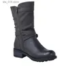 Chaussures en cuir pour femmes Rétro Boucle de ceinture Mid Calf Toe rond 2024 Boots décontractés à l'épreuve de l'eau Botas de Mujer T230824 6C93B