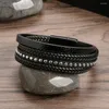 Bangle Leather Stainless Steel Fashion Men's Style Bracelet Simple Riveted Jewelry Accessories.