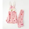 Kadın pijama kadınları kawaii pijamalar set pazen kalınlaşan peluş gece kışa kış yumuşak sevimli ev kıyafeti sıcak pembe ouc1232