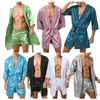 Nachtkleding voor heren Heren gewaadsets Loungewear Nachtkleed met open voorkant en capuchon Satijnen kimono met gordel Badjas met halve mouwen Nachtkleding Pyjama