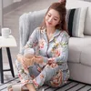 Dames nachtkleding herfst winter pyjama sets bloemenprint luxe vrouwelijke tweedelige shirts broek nachtkleding zacht katoen grote werven