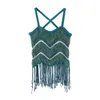 Zbiorniki damskie Camis Summer Knit Tank Top Tops Slim Sexy with Tassel's Spaghetti Pasek Zielona kamizelka Kobieta Backless Corset Ladies Camisole 230825